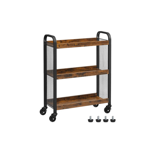 3-Tier Slim Rolling Kitchen Storage Cart with Casters Rustic Brown