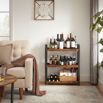 3-Tier Slim Rolling Kitchen Storage Cart with Casters Rustic Brown