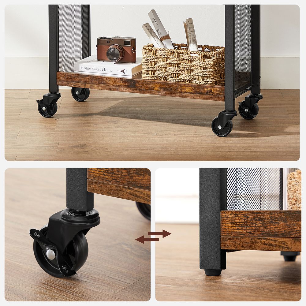 3-Tier Slim Rolling Kitchen Storage Cart with Casters Rustic Brown