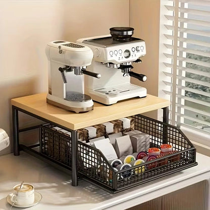 WoodyDraw Kitchen Countertop Organizer with Pull-Out Drawer Light Brown