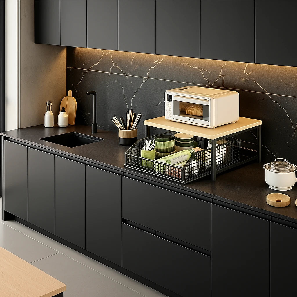 WoodyDraw Kitchen Countertop Organizer with Pull-Out Drawer Light Brown
