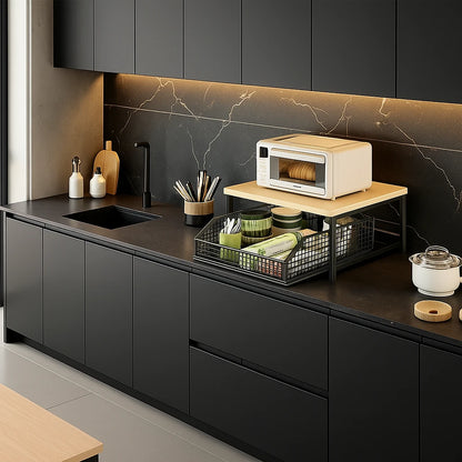 WoodyDraw Kitchen Countertop Organizer with Pull-Out Drawer Light Brown