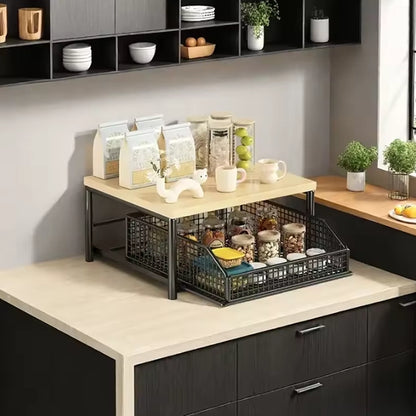 WoodyDraw Kitchen Countertop Organizer with Pull-Out Drawer Light Brown
