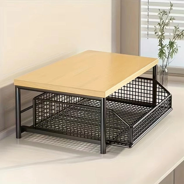 WoodyDraw Kitchen Countertop Organizer with Pull-Out Drawer Light Brown