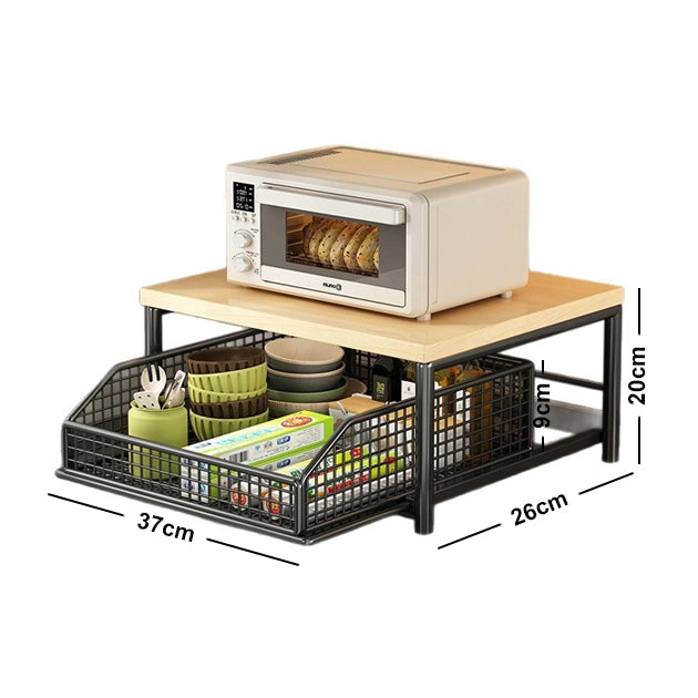 WoodyDraw Kitchen Countertop Organizer with Pull-Out Drawer Light Brown