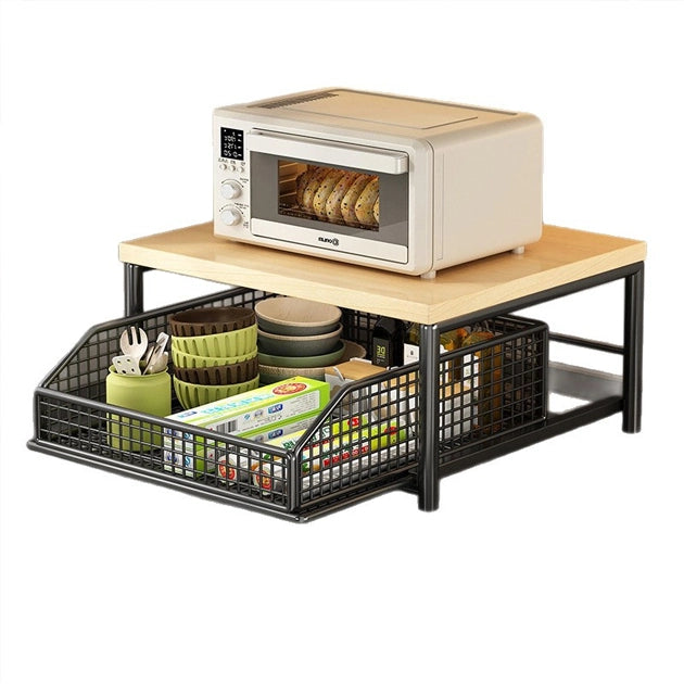 WoodyDraw Kitchen Countertop Organizer with Pull-Out Drawer Light Brown